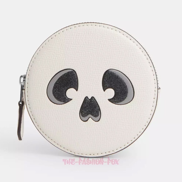 Coach Halloween Skull Leather Coin Case Pouch Change Purse Mini Bag in Chalk NWT - Picture 1 of 5